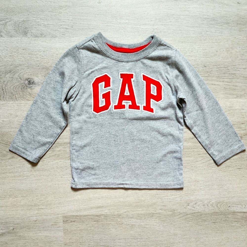 Baby Gap Boy's Grey Crewneck Logo Graphic Long Sleeve Pullover T-Shirt Size 2